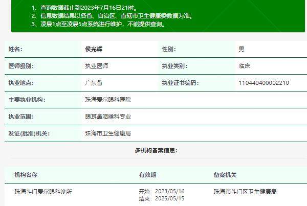 珠海爱尔眼科医院侯光辉简介